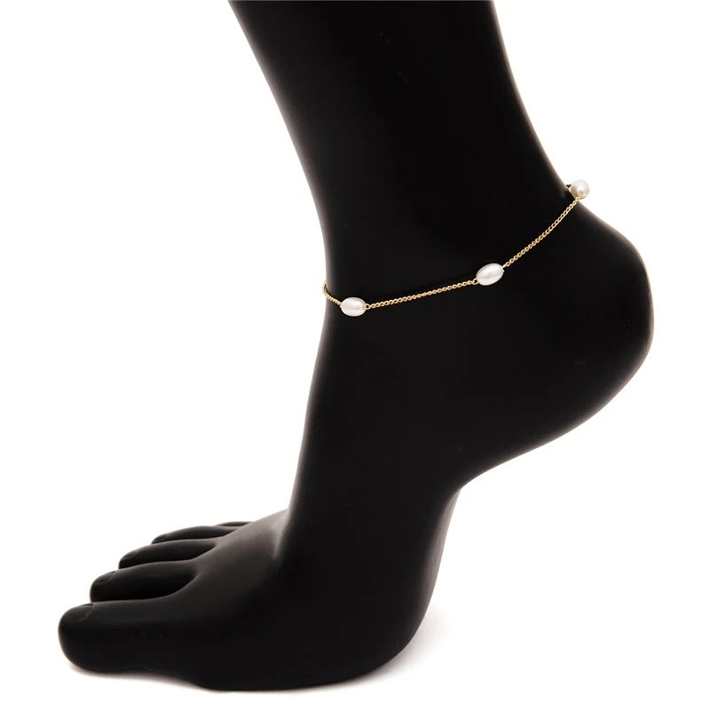 VIVILADY Minimalist Style Imitation Pearl Women Anklets Charming Gold Silver Color Trendy Alloy Summer Beach Jewelry Bijoux
