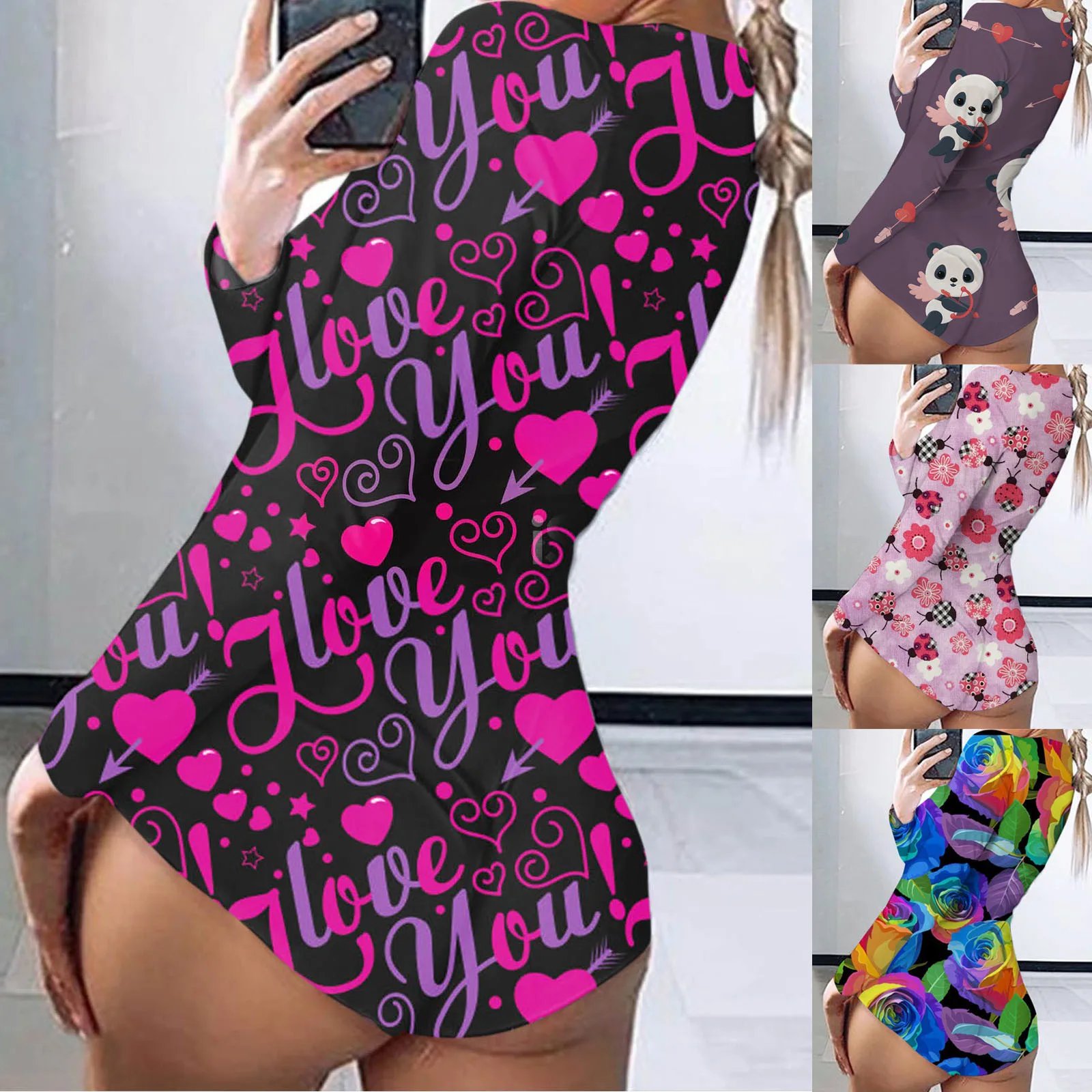 Body Sexy de manga larga con estampado de dibujos animados Para Mujer, pelele, Body, Bodys Para Mujer, ropa de dormir, 2021