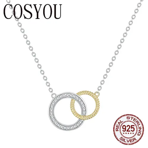 

COSYOU 2019 Biocolor Double Circle Short Necklace for Women Genuine 925 Sterling Silver Necklace Bijoux 2019 New Bijoux BSN115