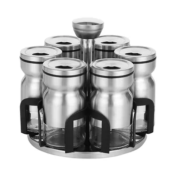 

1 Set Spice Bottles Rack Kitchen Gadget Glass Spice Jar Rotary Seasoning Rack for Kitchen