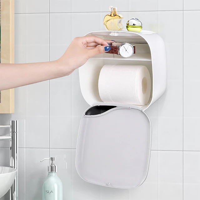Toilet Paper Holder Waterproof Dust-proof Durable Home Bathroom Paper Towel Holder Wall Mount Tissue Bathroom Box 5