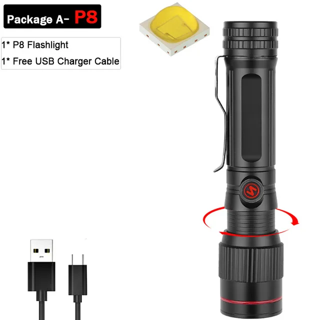 Самый мощный XHP90 светодиодный фонарик USB Перезаряжаемый Фонарик Zoom факел XHP70.2 светодиодный фонарик, водонепроницаемый фонарик 18650 батарея - Испускаемый цвет: Package  A