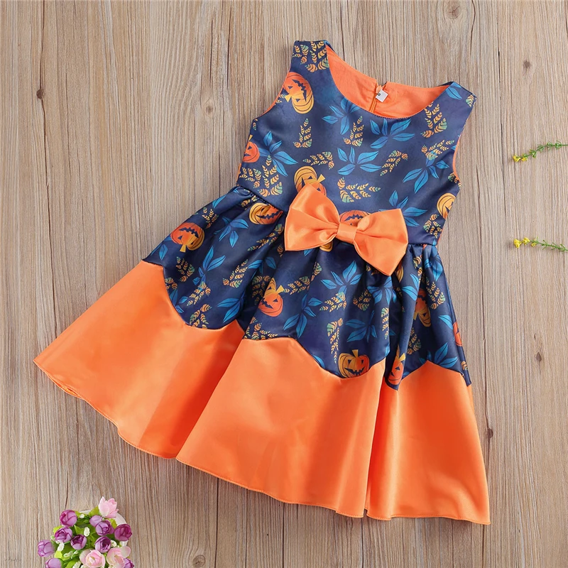 

Fashion Baby Girls Halloween dress, Kids Sleeveless Round Collar Mid-length Printed Princess Dress, 2-10 Years party dress