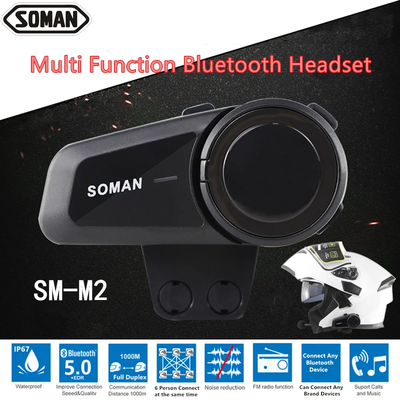 

Soman Motorcycle Helmet Bluetooth Headset Full Duplex Intercom Waterproof Helmets Headphone Wireless Interfone Intercom Headset