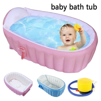 

Baby Soft Bathtub Children Inflatable Anti-Slippery Swimming Pool Foldable Travel Air Baths Big Size(for 0-3 Years) + air Pump