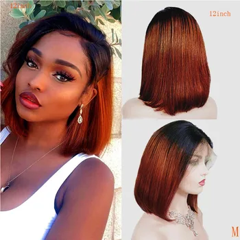 

Blunt Cut Short Bob 360 Lace Frontal Wigs Remy Human Hair Ombre Orange Ginger Wig For Black Women Pre Plucked With Baby Hair