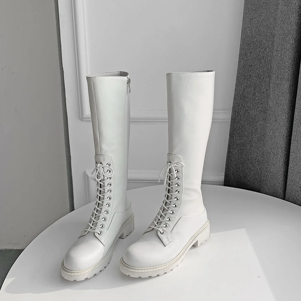 RIBETRINI/Винтажные женские ботинки Martens из натуральной кожи Осенняя обувь на низком каблуке с резиновой подошвой женские сапоги до колена на платформе