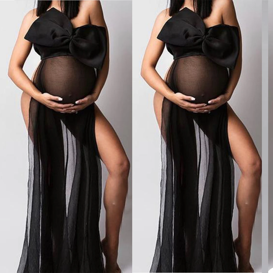 

Elegant High Quailty Maternity Bathrobe Bow Knot Sleeveless Custom Made Pregnant Women Pajamas Photo Party Lingerie Gown