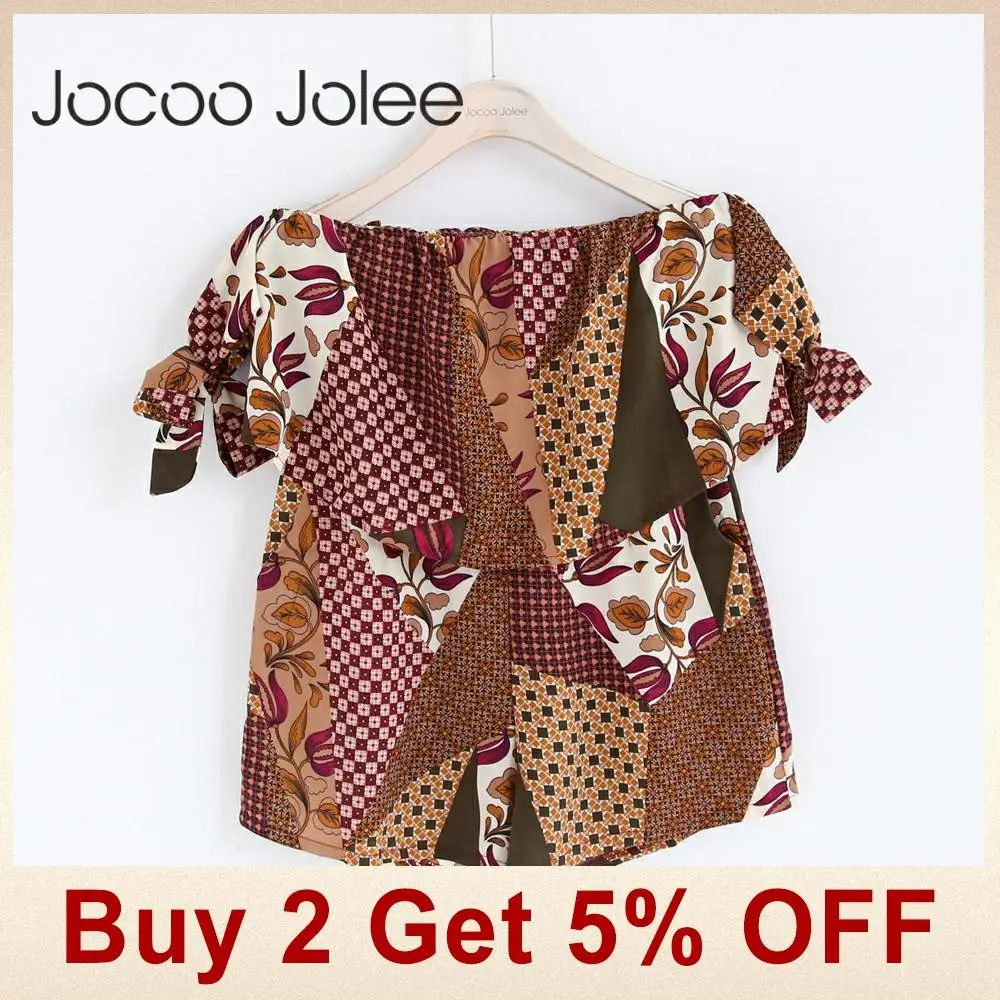 Jocoo Jolee, сексуальный комбинезон с открытыми плечами, цветочный принт, оборки, бант, комбинезоны, комбинезоны, Boho, пляжная одежда, повседневные Комбинезоны, лето