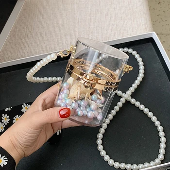 

Transparent Round Mini Crossbody Bag 2020 Summer New High quality Women's Designer Handbag Pearl strap Shoulder Messenger Bag