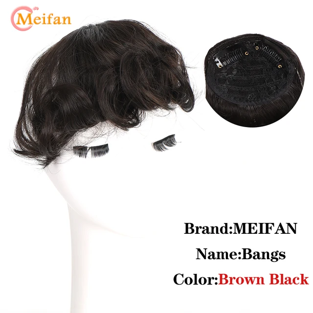 MEIFAN Clip in Hair Bangs Extension Hairpiece Synthetic Natural Fake Bang Hair Piece Air Bangs Clip on Bangs Black Brown SP021-4
