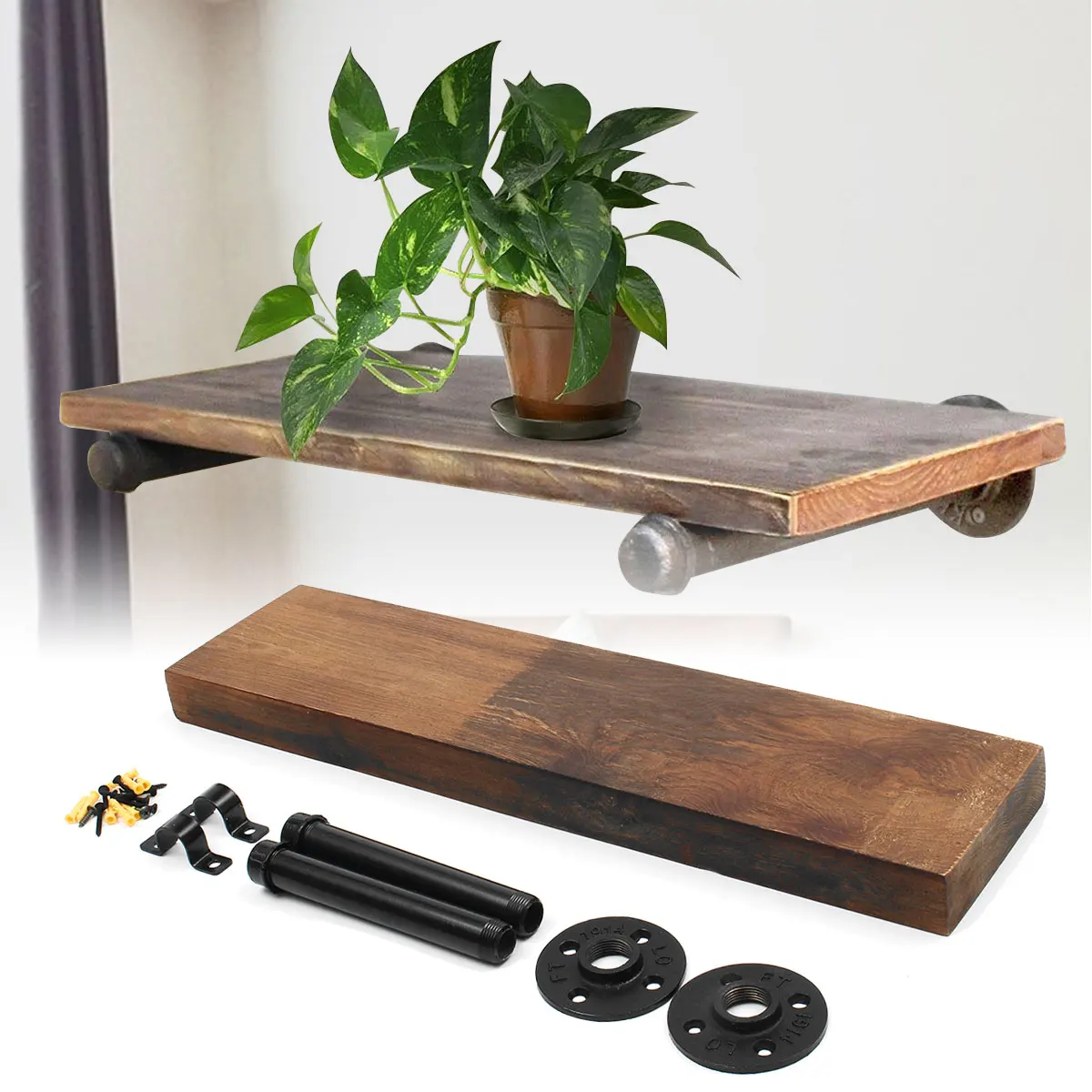 

Retro Black Iron Industrial Pipe Shelf Bracket Mounting Bracket Holder Storage Holders Racks Home Decor With Wooden Board