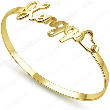 

GC-143 Hand Decoration Customized Name Cuff Personalized Bracelets Bangles Women Gold Stainless Steel Mom Birth Jewelry Gifts