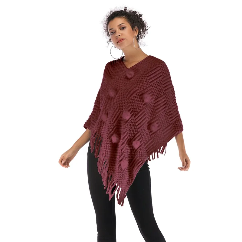 

Fashion Autumn Sweater Cloak Smock Ladies Cover Up Shoulder Women Sweater Pullover Cloak Tops Fringe Decoration Design