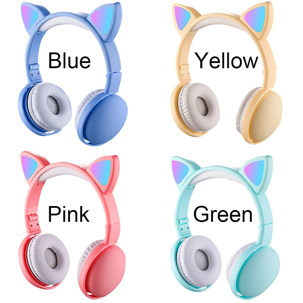 Cute LED Light Cat Ear Wireless Headphones Kids Girl Bluetooth 5 0 Music Stereo Headset Noise Cancelling Earphones With Mic Gift