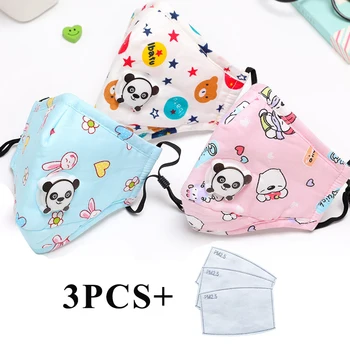 

3PCS Children Cartoon Protective Mask Anti Pollution PM2.5 Cotton Breath Valve Filter Papers Kids Mask Activated Carbon Filter