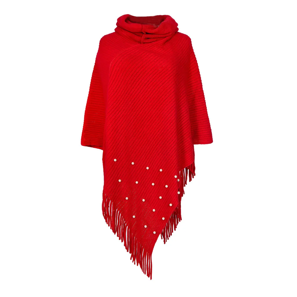 Женский зимний шарф для женщин вязаный кашемировый Пончо Накидки шаль кардиганы свитер пальто Panuelos De Mujer Para El Cuello - Цвет: Красный