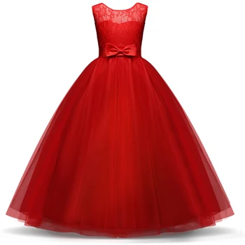 

Kids Dresses For Girls Elegant Sleeveless Princess Dress Lace Wedding Ball Gowns Party Pageant Long Tulle Clothing For 6-14T
