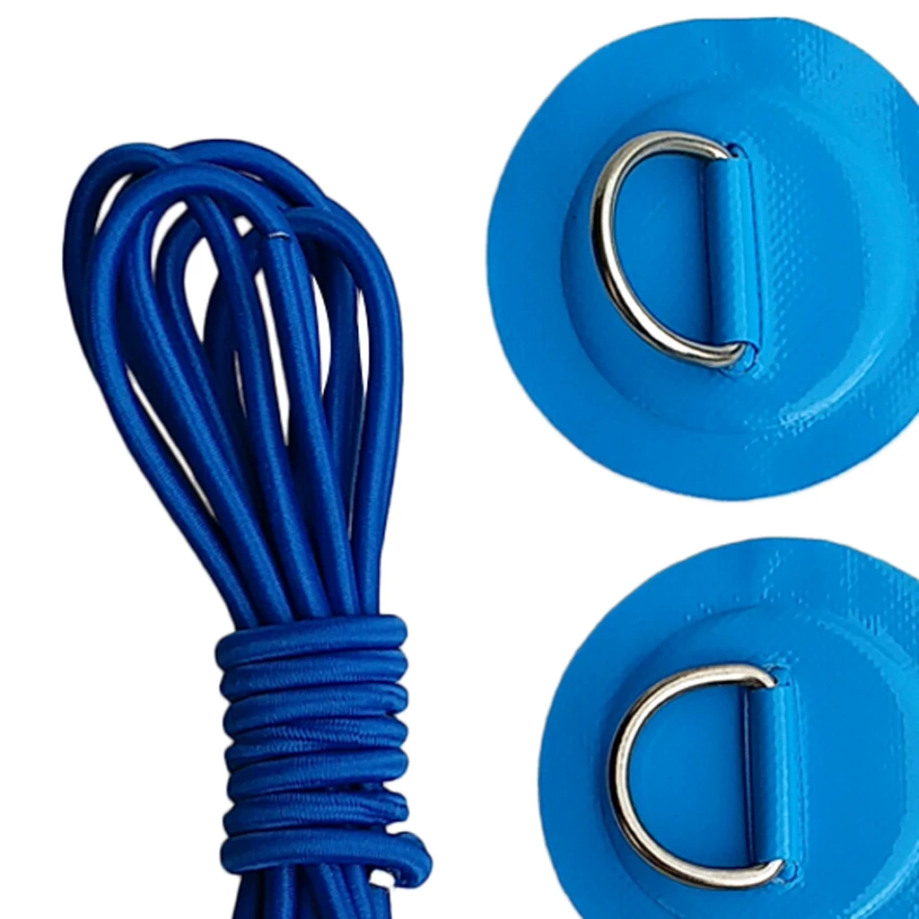 6Pcs Inflatable Boat Kayak SUP D-ring Patch & Elastic Shock Cord Set- 6 Colors Dinghy D Ring Round Patch