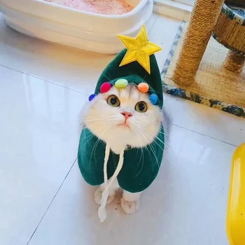 

Pet Cute Cloak With Colorful Ball Decoration For Christmas Dog Cat Costume Hooded Pet Outfit Clothes