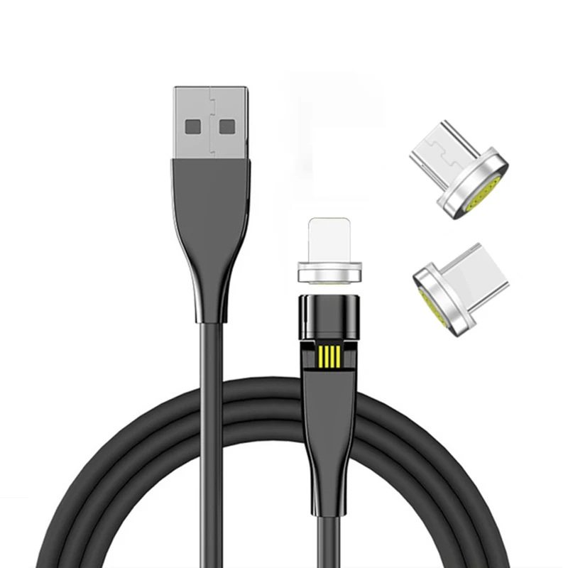 Магнитный кабель 540 ° Micro USB Type C 3A для быстрой зарядки телефона iPhone 11 Pro X Max Samsung S20 +