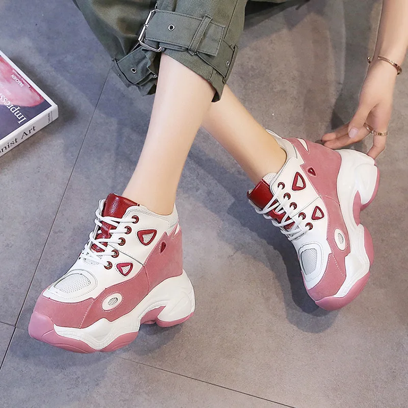 SWYIVY Chaussure Femme; Повседневная обувь из искусственной кожи; женские кроссовки на очень высоком каблуке; коллекция года; сезон весна; дышащие женские кроссовки на массивном каблуке; Размеры 35