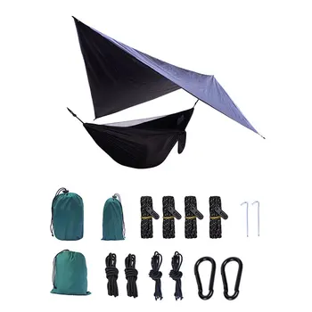 

High Camping Mesh Hammock Canopy Hanging Double Hammock with Mosquito Net and Rain Fly Tarp Outdoor Portable Hammocks KT