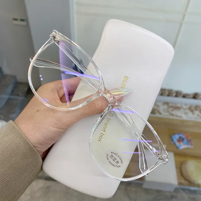 Montura de gafas de ordenador transparente para hombre y mujer, lentes redondas con bloqueo de luz azul, óptica 1