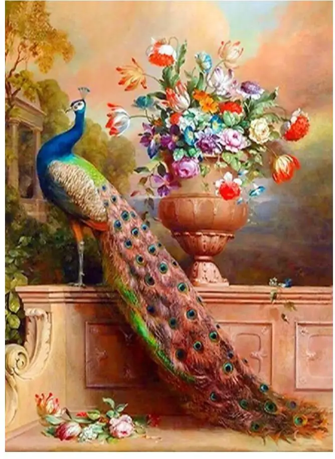 diy diamond painting flower peacock bird rhinestone embroidery mosaic sticker decor animals dots poster wall papers | Дом и сад