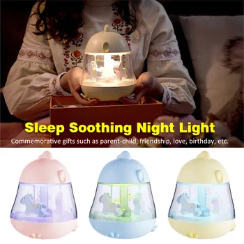 

Touch Control ABS Portable USB Rechargeable Sleep Soothing Baby Night Light Color Changing Led Musical Carousel Battery Powered