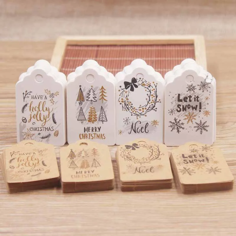 100pcs 5*3cm Merry Christmas Tags Kraft Paper Card Gift Label Tag DIY Hang Wrapping Decor | Дом и сад