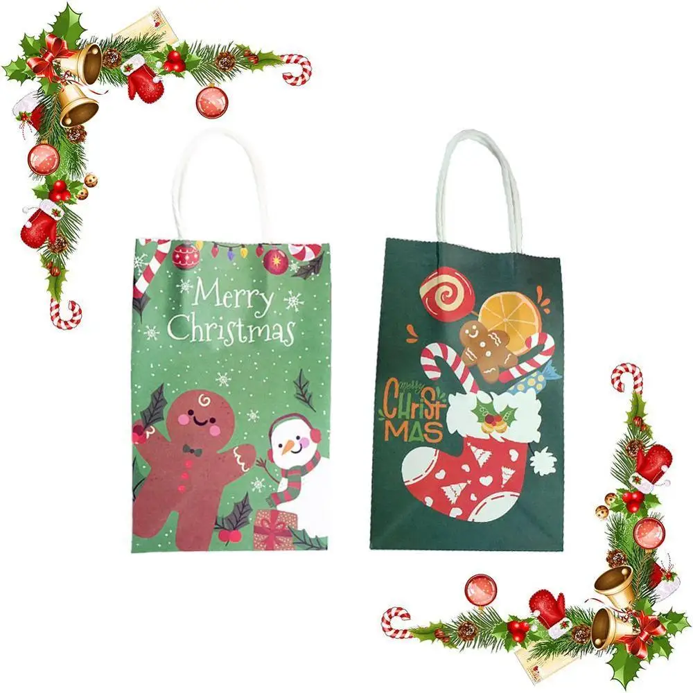 

Christmas Kraft Paper Gift Bag Kawaii Santa Claus Elk Candy Chocolate Cookies Bag Merry Christmas Square