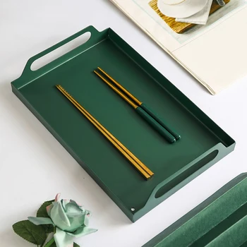 

Rectangular Holder Iron Art With Handles Kitchen Modern Desktop Storage Tray Serving Bathroom Multifunctional Easy Clean