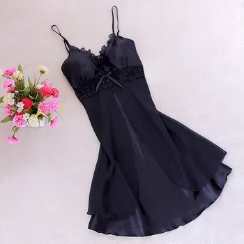 

New Women Sexy Lace Strappy Wrap Chest Bowknot Sleepwear Dress Floral Pattern Slit Patchwork Design Sleepwear Night Dresses