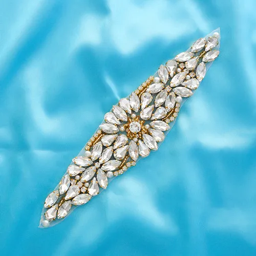 Clear Crystal Wedding Sash Pearls Bridal Belt Rhinestones Wedding Belt For Wedding Evening Dresses TP113 - Цвет: Gold113