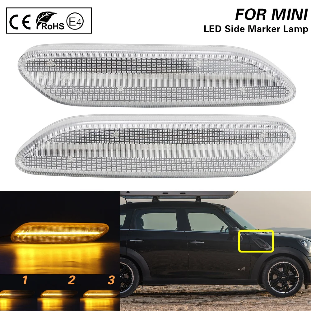 

For Mini R60 Countryman R61 Paceman 12-17 LED dynamic side marker light turn signal lamp Clear lens Amber light 2X