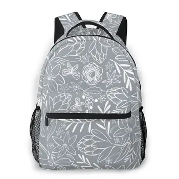 

Backpack Travel Bags for Women Botanical Grey Print Girls School Bag