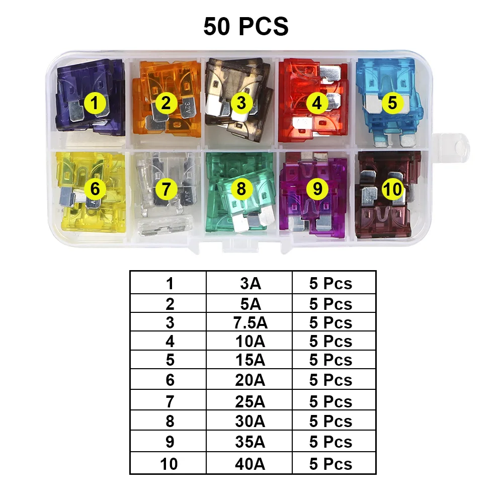 Clip Assortment Car Truck Fuses with Box Auto Blade Type Fuse Set 50/100 Pcs 2A-40A Amp