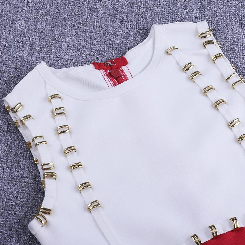Ocstrade Vestidos Бандажное платье Новое поступление металлическое украшенное Сексуальное Красное Облегающее Бандажное платье женское вечернее платье в стиле знаменитостей