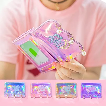 

Bentoy Cute Mini Square Wallet Pearls Laser Milkjoy Korea Multifunction Short Zipper Card Cash Wallet For Women 2020
