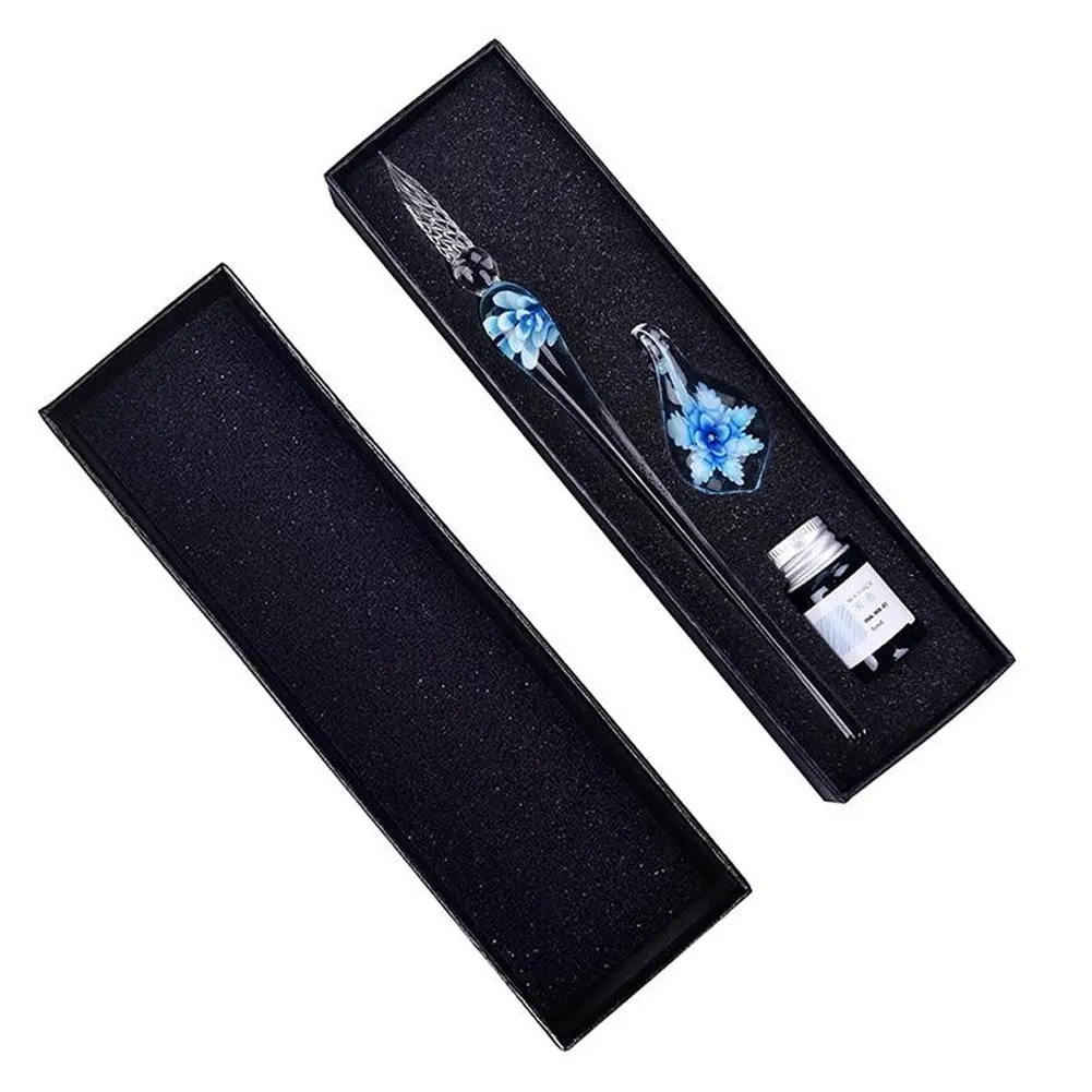 Glass Dip Pen Faux Crystal Ink Signature Inside Flower for Writing Art Decor Gift