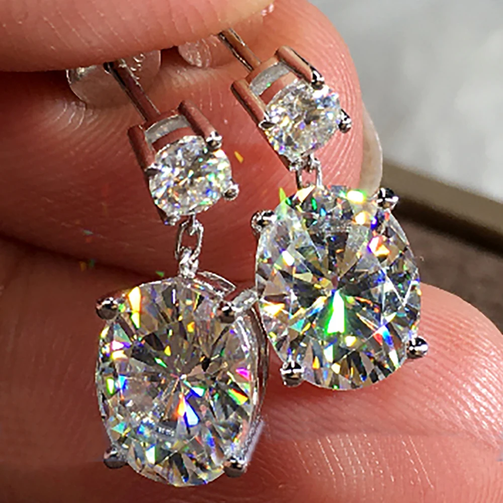 

Custom Solid 14K White Gold Stud Earrings Women 1 2 3 Carat Oval Ellipse Moissanite Diamond Wedding Anniversary Engagement Party