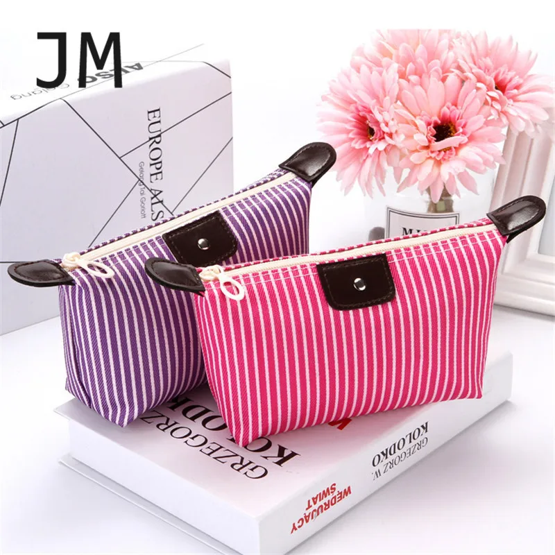  JM Travel Cosmetics Cosmetiquero Mujer Striped Cosmetic Bag New Foldable Dumpling Bag Large Capacit