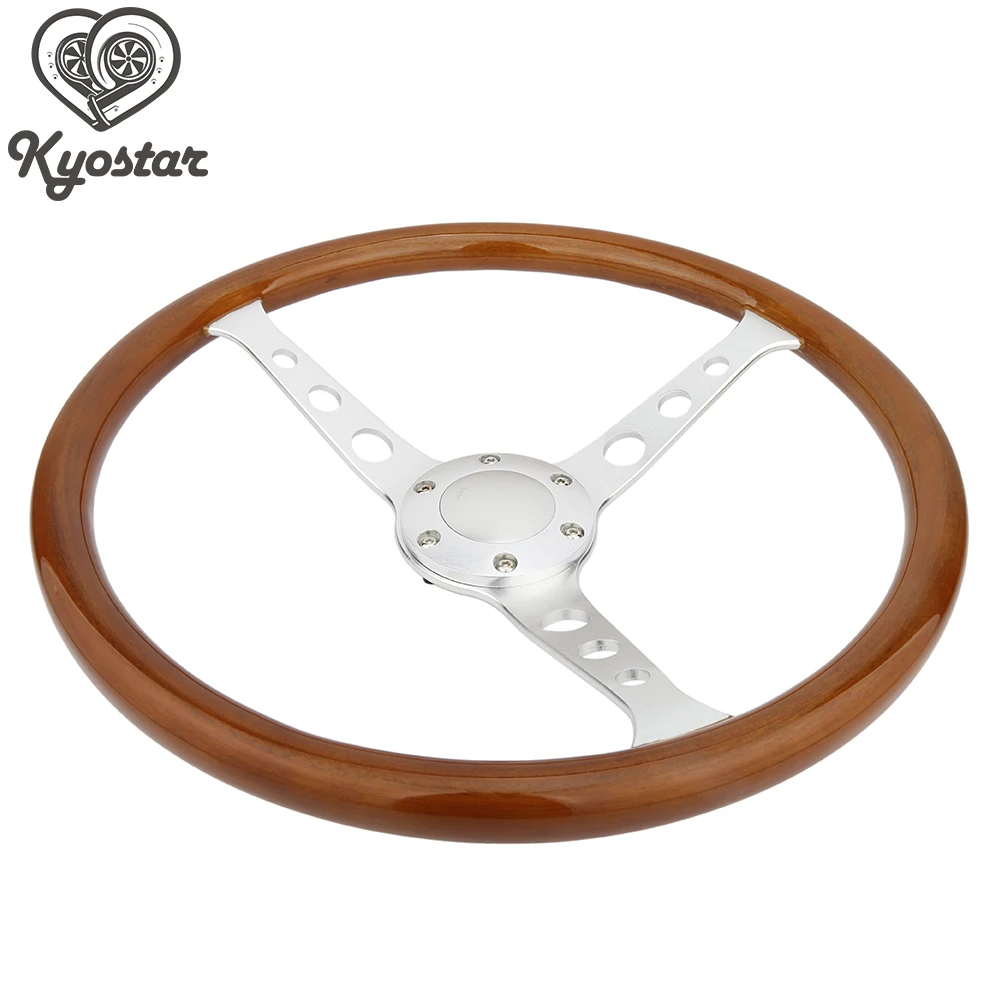 350mm Wood Steering Wheel Silver spoke Wood 3 hole3