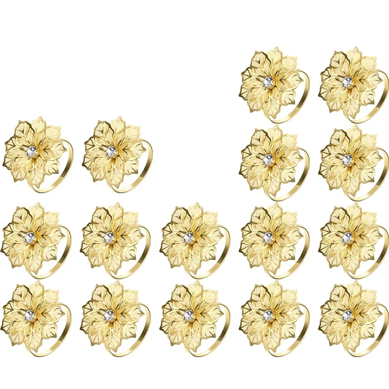 

24 Pieces Alloy Napkin Rings with Hollow Out Flower Napkin Holder Adornment Exquisite Household Napkins Rings Set Floral Rhinest