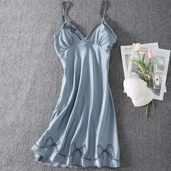 

Women Silky Sleepwear Spaghetti Strap Nightdress Satin Print Bathrobe Intimate Lingerie Nightwear Sexy Kimono Gown Nightgown