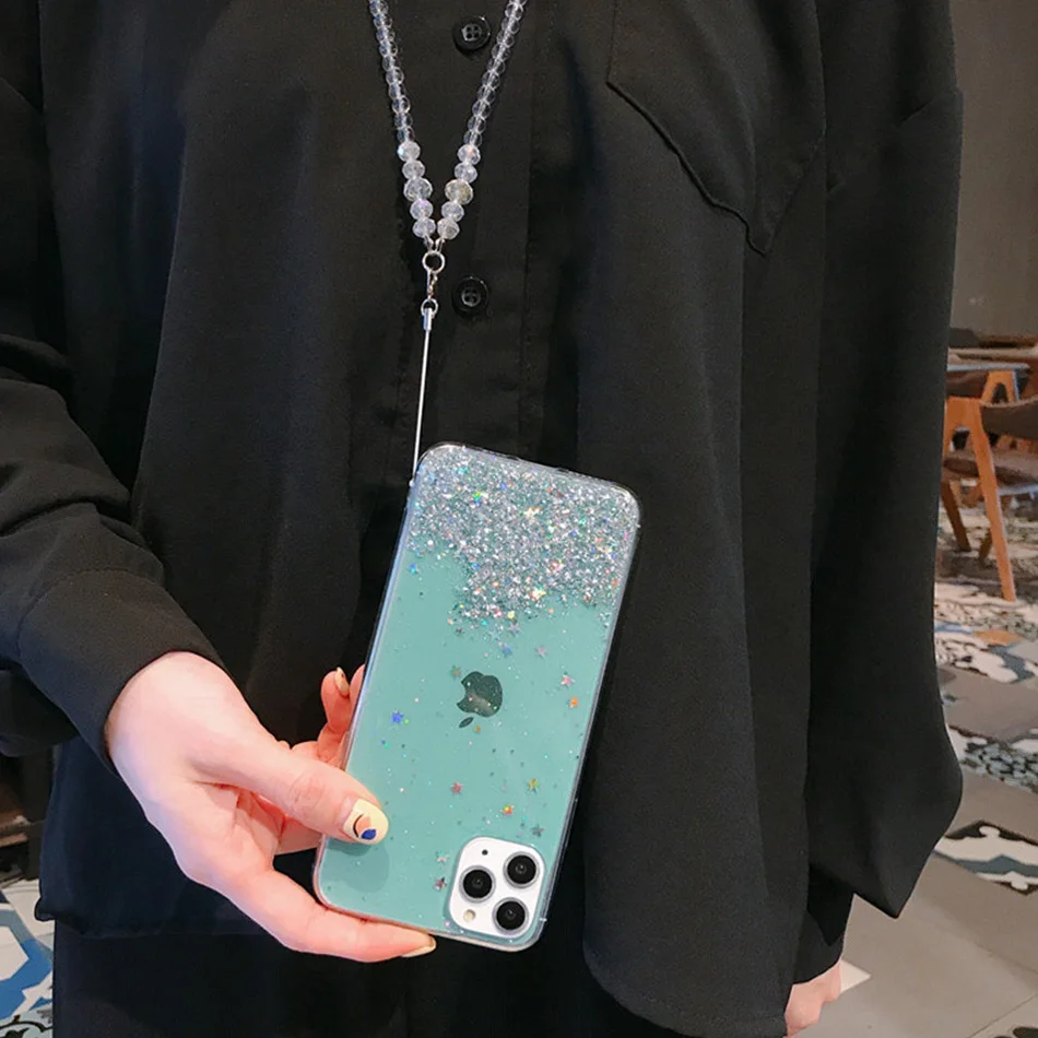 IPWSOO чехол для телефона для iPhone 11 Pro Max XS MAX XR X блестящий чехол на ремешке со звездами для iPhone 7 8 6S Plus Блестящий порошковый силиконовый чехол