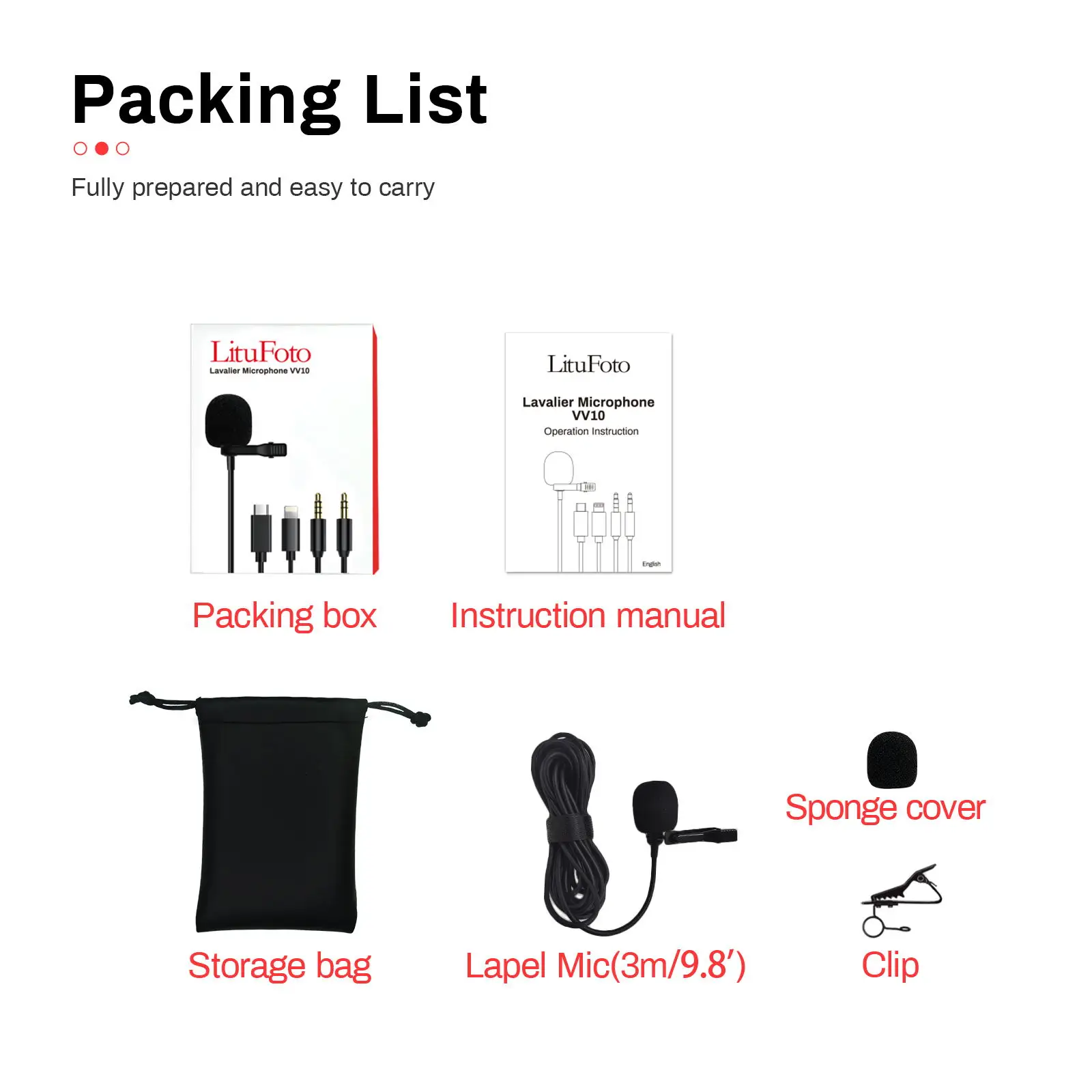 Litufoto-VV10 Interface Type-C/3M Mini USB Microphone Lapel Lavalier PC / Phone / Camera Mic Portable for iPhone Laptop Computer