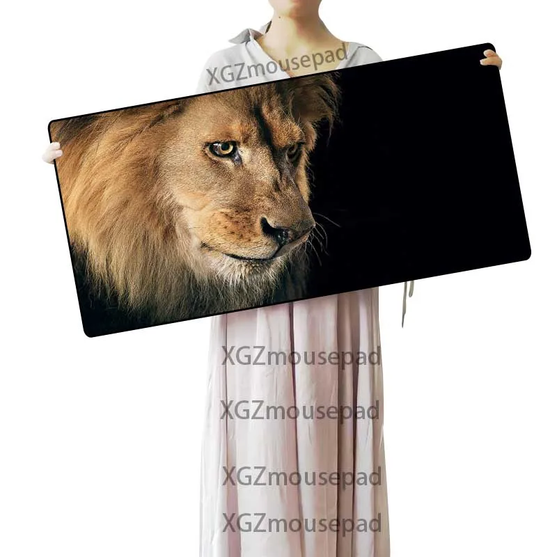 XGZ Large Mouse Pad Black Lock Edge Animal Lion Custom Office Computer Keyboard Table Mat Rubber No