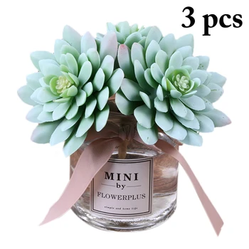 

3pcs Mini Artificial Plants Plastic Potted Succulents Pot DIY Green Fake Leaves for Desk Office Home Fake Decoration Plants